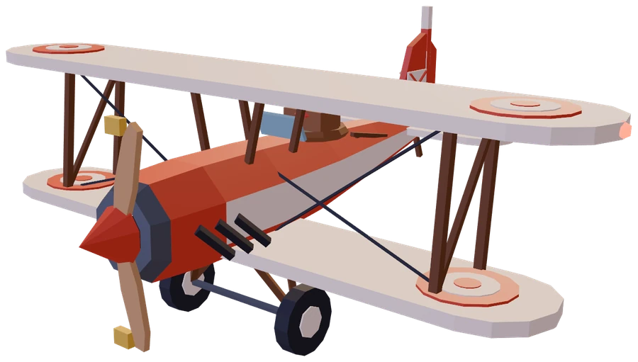 The red air-mail biplane, rendered by the game from its Blender-built model.